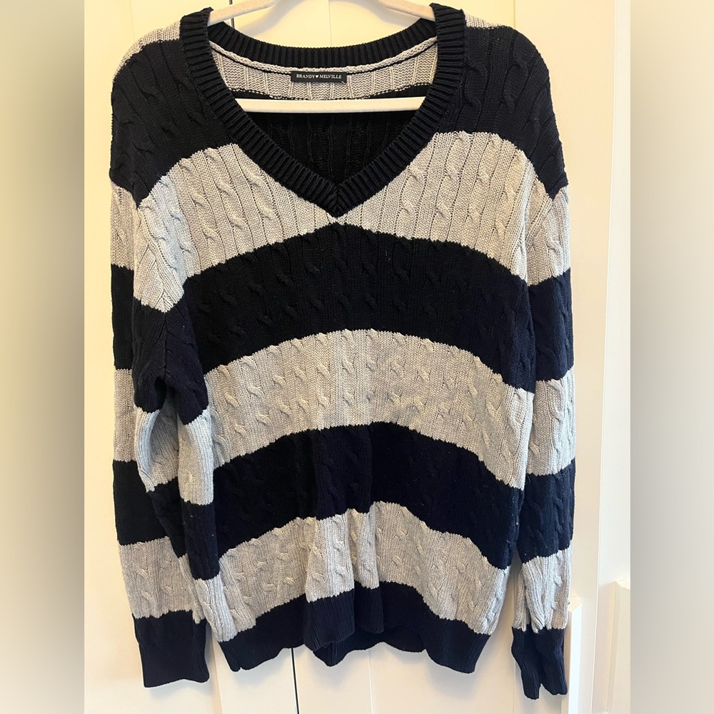 Brandy Melville Black and Gray Striped Sweater